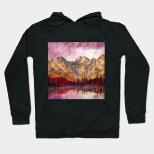 Golden Textured Mountain Lake Reflecting Pink Skies Hoodie